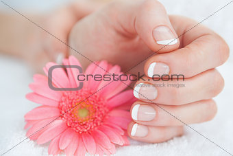 Flower with french manicured fingers