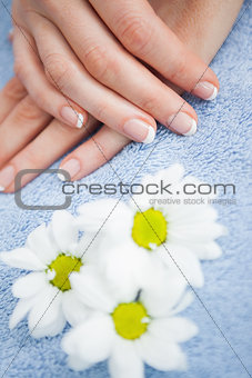 French manicured fingers at spa center