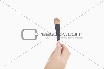 Closeup of hand holding makeup brush