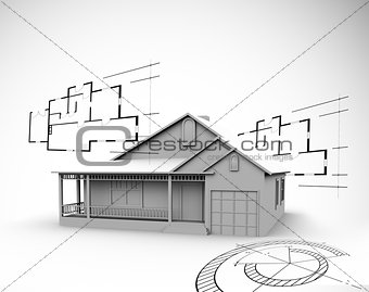House in grey with architect plans
