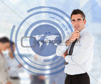 Businessman with a world map illustration