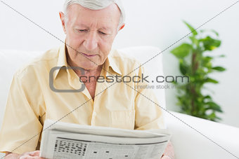 Elderly calm man reading newspapers