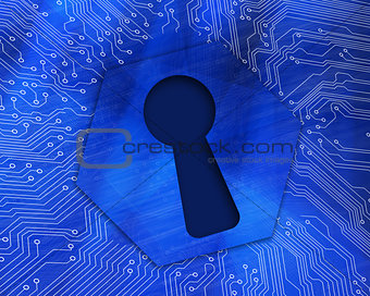 Keyhole graphic on blue background