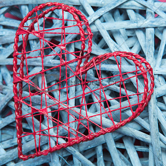 Heart shaped box on blue wicker