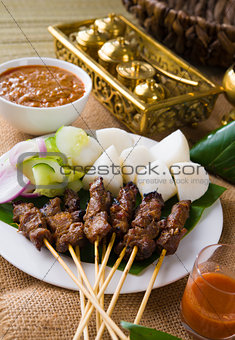 Satay a traditional malaysian indonesian roasted meat skewer