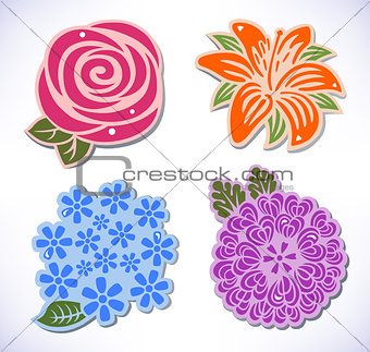 Four flowers (rose, chrysanthemum, hydrangea, lily)
