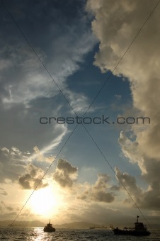 Sunset with cumulus clouds
