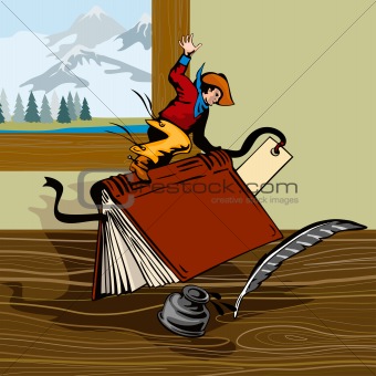 Cowboy riding a book