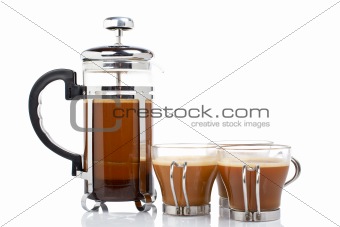 Three cups and coffee pot