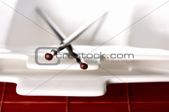 Wooden Chopsticks & White Plate