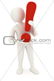 3d man holding exclamation mark
