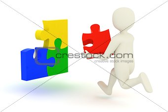 White man running with puzzle piece