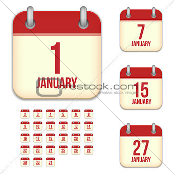 January vector calendar icons