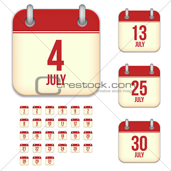July vector calendar icons