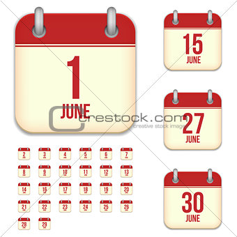 June vector calendar icons