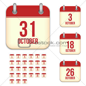 October vector calendar icons