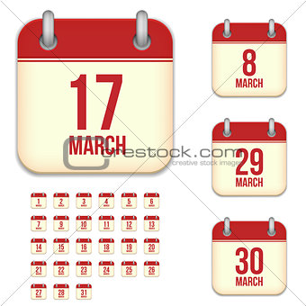 March vector calendar icons