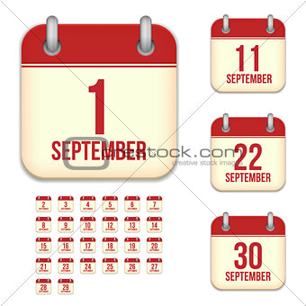 September vector calendar icons