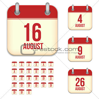 August vector calendar icons