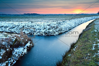 sunset over winter meadows