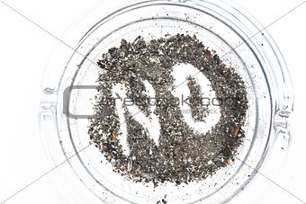 No spelled out in the ash in ashtray