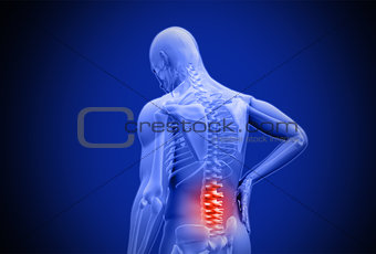 Digital blue human rubbing highlighted red lower back pain