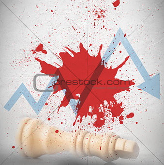 Blood spatter with loss arrow and fallen chess piece