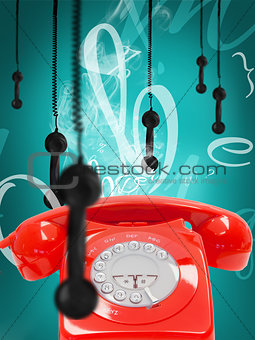 Retro phone with hanging receivers