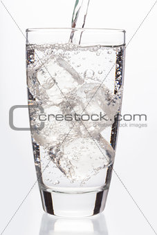 Close up on sparkling water filling a glass
