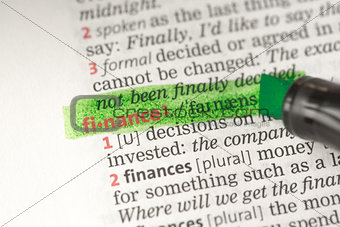 Finance definition highlighted in green