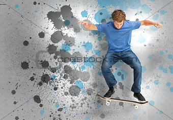 Male skateboarder doing an ollie trick