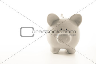 White piggy bank with copy space
