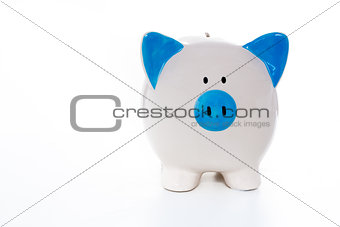 Hand painted blue and white piggy bank