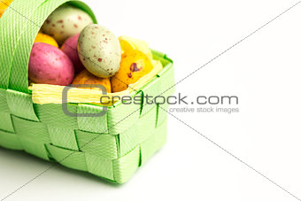 Speckled easter eggs in a basket