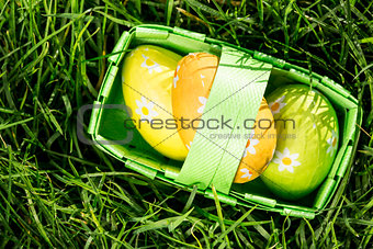 Three easter eggs in a basket