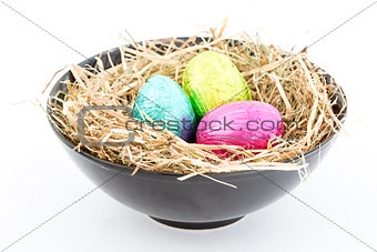 Foil easter eggs in a bowl
