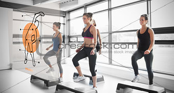 Women doing exercise with futuristic interface demonstration