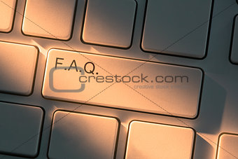 Keyboard with close up on Frequently Asked Question button