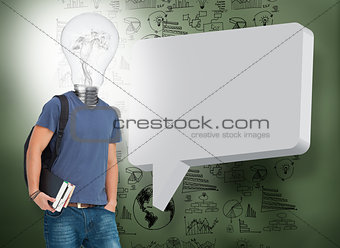 Student with light bulb instead of head and speech bubble