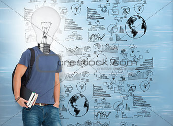 Student with lit up bulb instead of head