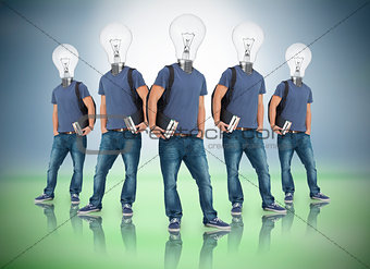 Multiple image of student with light bulb head