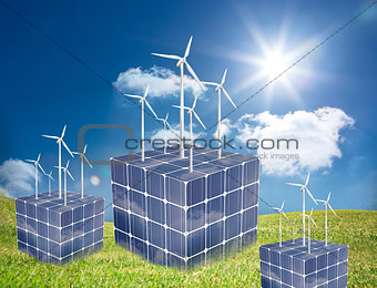 Turbines on cubes made of solar panels