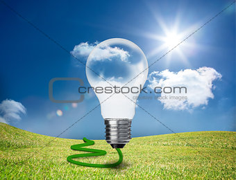 Transparent light bulb floating in a field