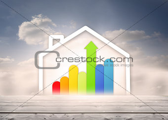 Diagram of a house with energy rating chart