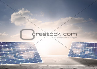 Solar panels on floorboards in the sky