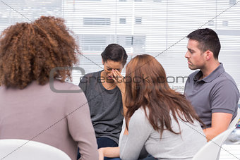 Patient crying during a group session