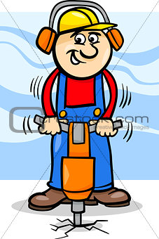 worker with pneumatic hammer cartoon
