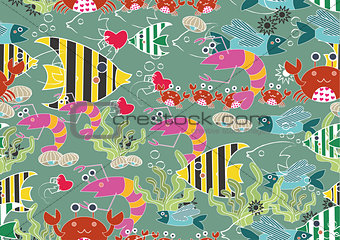 Seamless Cartoon Animal Background Pattern - Ocean Fun