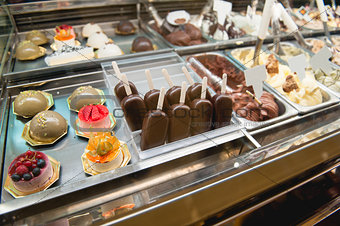 Variety of sweets products at cafe