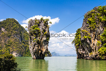James Bond island Ko Tapu landscape in Phang Nga bay, Thailand.